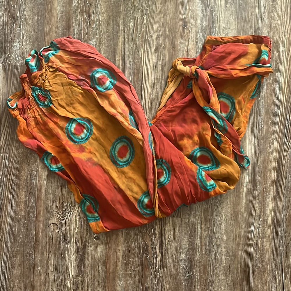 Zara Boho Vacation Groovy Hippie orange Sheer Flowy Swim cover Pants - Picture 2 of 4